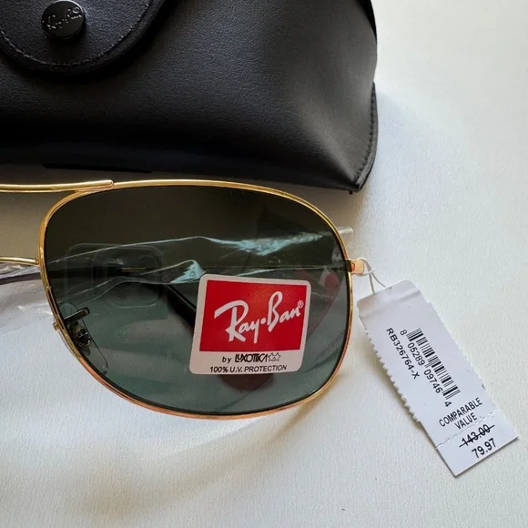 ✨NWT✨ RAY-BAN Unisex Metal Aviator Sunglasses Arista Gold Frame Green Lenses